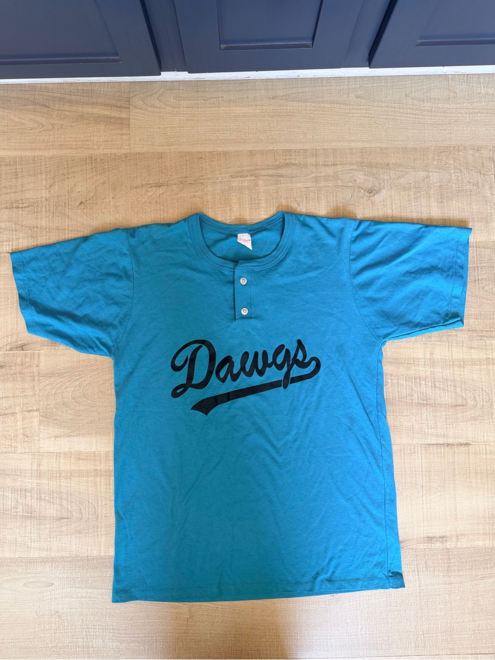 Vintage 1980s Wilson Made in USA "Dawgs 18" Henley Shirt